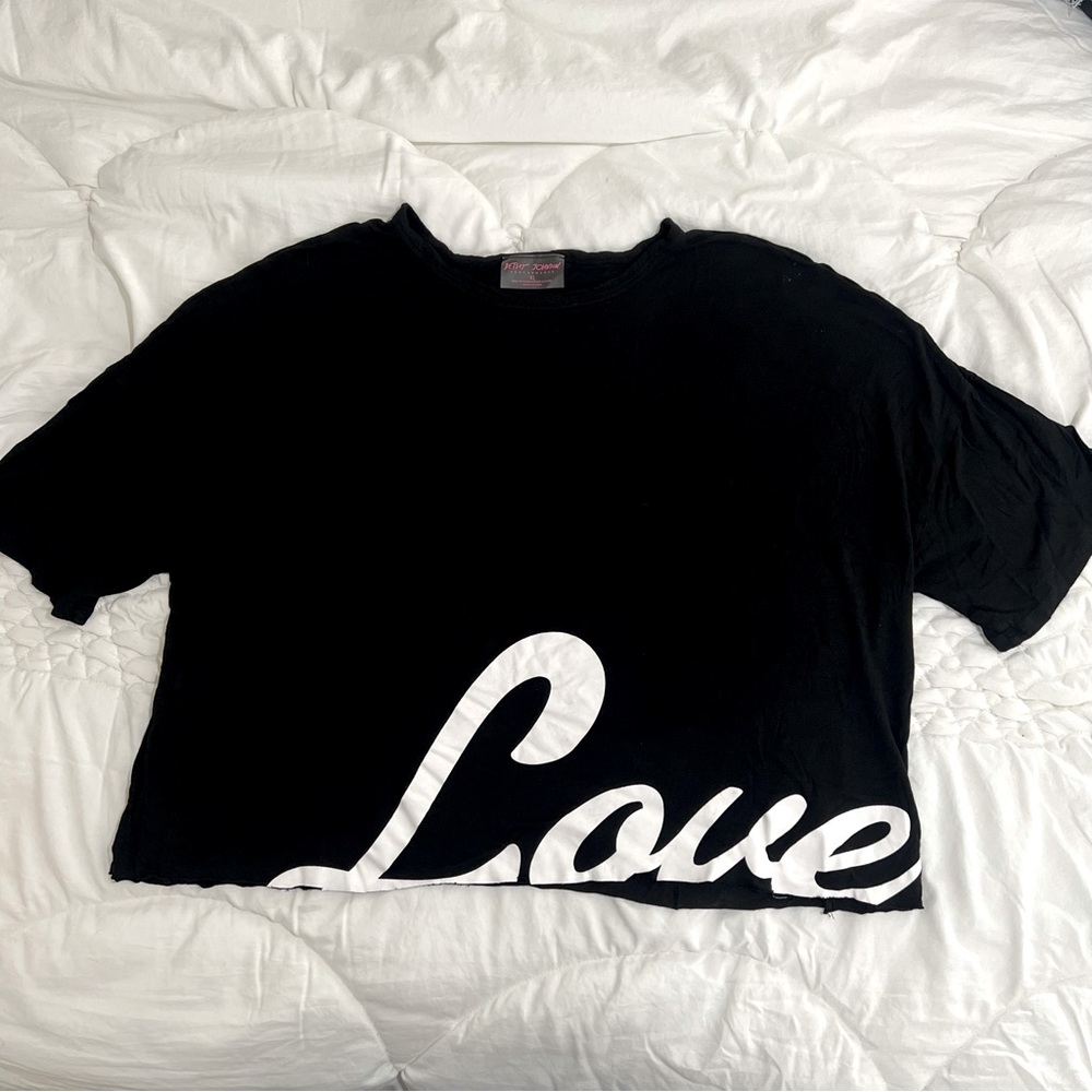 BETSEY JOHNSON Performance Love Crop Top Black White size XL